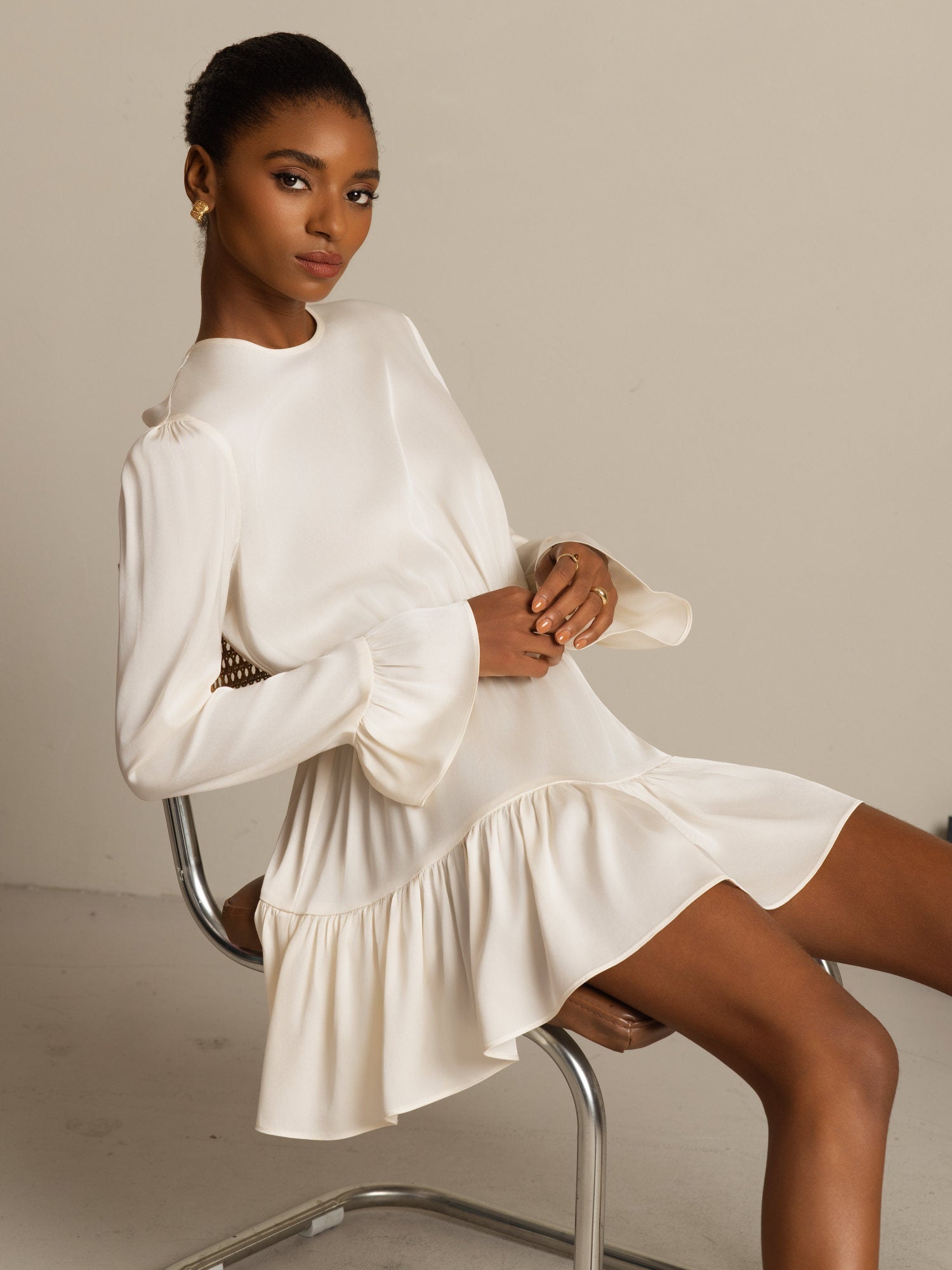 [Perle De Mer] SilkSilky-FR 19Momme Soie Manches longues Col Rond Robes 007