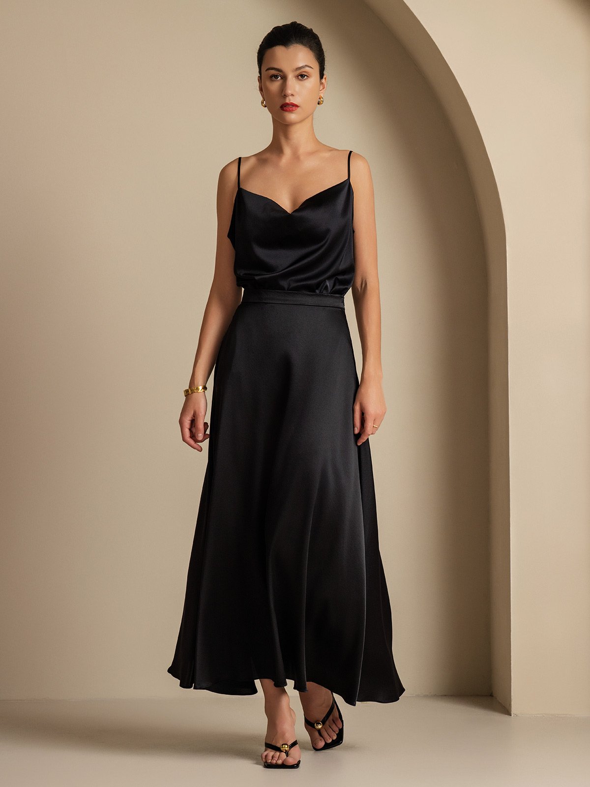 [Noir] SilkSilky-FR 19Momme Soie Skirt 002