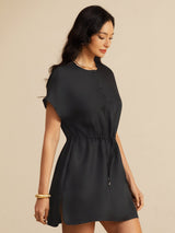 [Noir] SilkSilky-FR 18Momme Mancheron Col Henley Robes 004