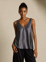 [Gris Foncé] SilkSilky-FR Sleeveless V Neck Top À Fines Brides 001