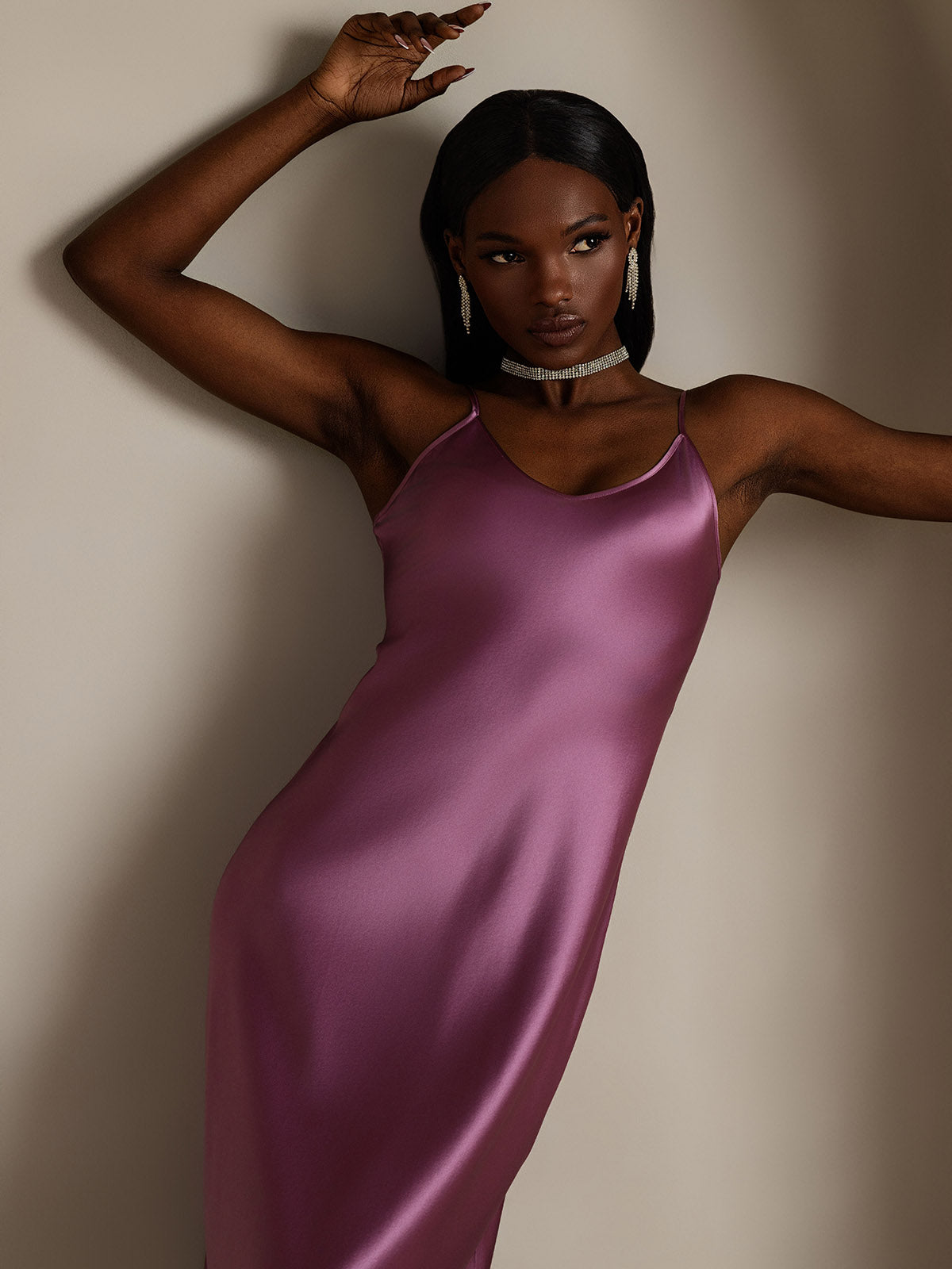 [Violet Foncé] SilkSilky-FR Pure Soie Col Rond Robes 008