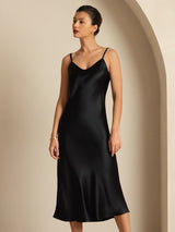 [Noir] SilkSilky-FR Sleeveless V Neck Robes 006