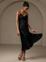 [Noir] SilkSilky-FR Fines Brides Col Bénitier Robes 005