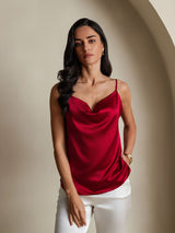 [Rouge Vineux] SilkSilky-FR Spaghetti Strap Cowl Neck Top À Fines Brides 004