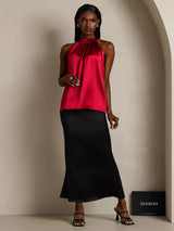 [Rouge Vineux] SilkSilky-FR Sleeveless Halter Femme T-Shirt 003