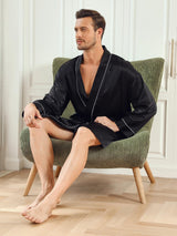 [Noir] SilkSilky-FR Pure Soie Trois-quart Mens Robe 007