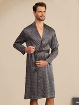 [Ginkgo Noir] SilkSilky-FR Long Sleeve V Neck Homme Peignoir 003