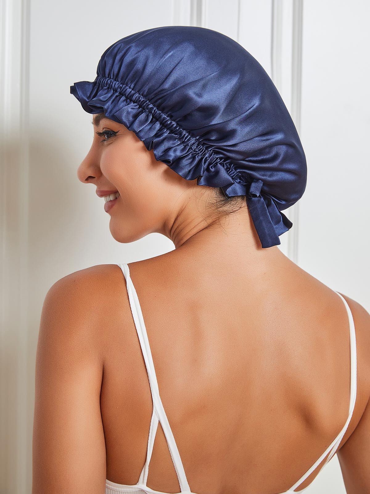 SilkSilky FR Pure Soie Sleep Cap BleuFoncé 001