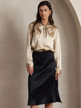 [Champagne] SilkSilky-FR 19Momme Manches longues À Nouer Blouse 005