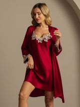 [Rouge Vineux] SilkSilky-FR 3/4 Sleeve V Neck Peignoir&Robe de Chambre 003