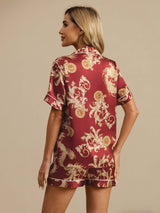 [Dragon Bordeaux] SilkSilky-FR Manches courtes Col Cranté Femme Pyjamas 002