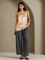 [Champagne] SilkSilky-FR Sleeveless Halter Femme T-Shirt 006