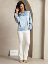[Bleu Grisâtre] SilkSilky-FR 19Momme Soie Womens Shirt 013