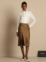 [Blanc] SilkSilky-FR 19Momme Manches longues À Nouer Blouse 002