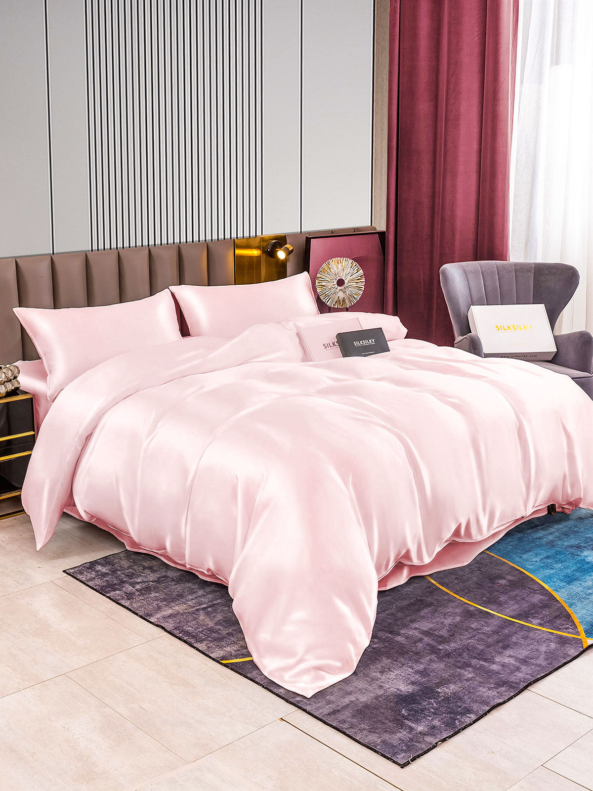 SilkSilky FR 22Momme Pure Soie Bedding Set Rose 007