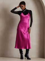 [Rose Rouge] SilkSilky-FR Sleeveless V Neck Robes 001