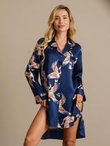 [Bleu Foncé] SilkSilky-FR 19Momme Manches longues Col Cranté Chemise pour dormir 006