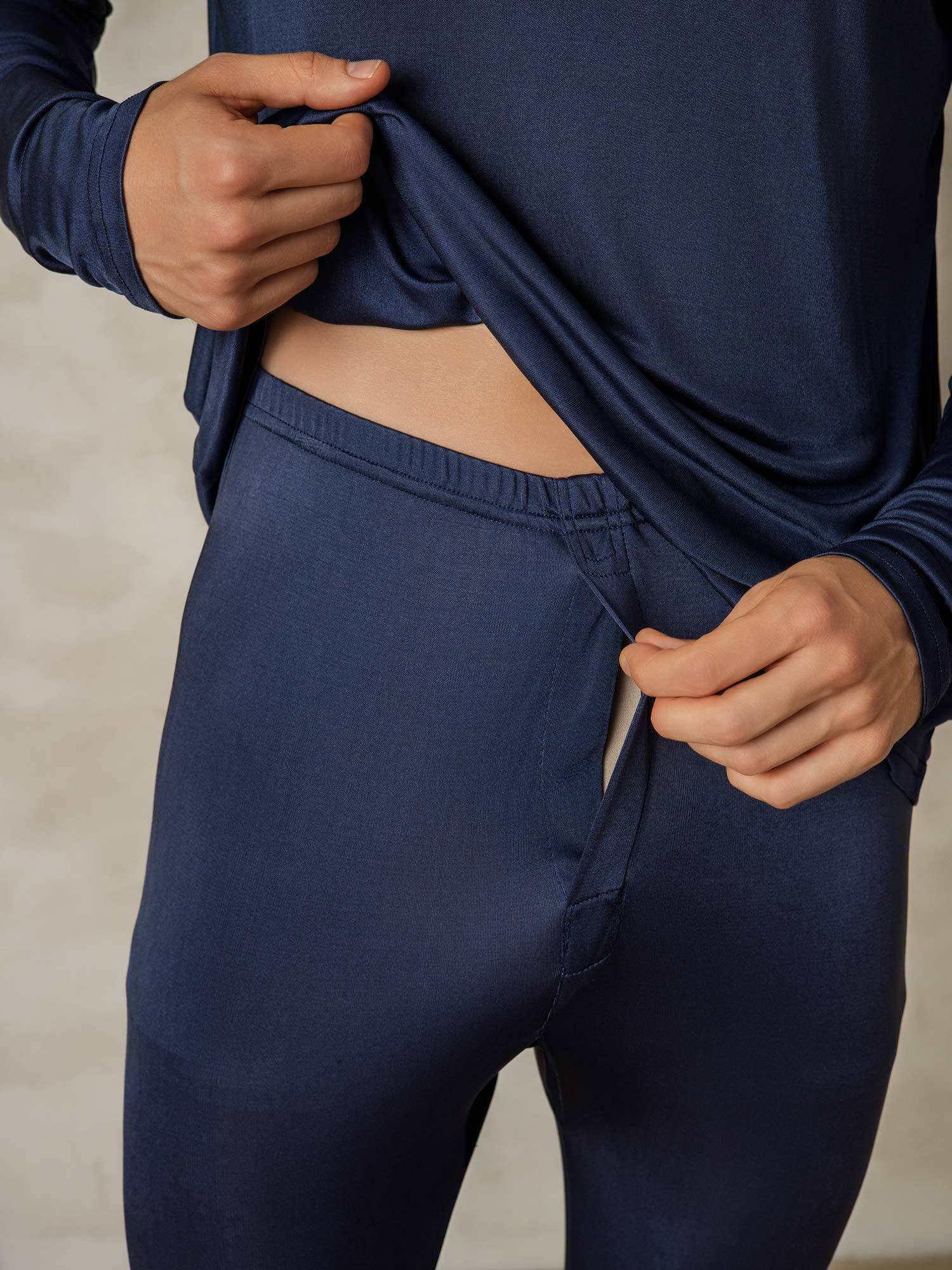 [BleuFoncé] SilkSilky-FR Soie Mens Pajamas 005