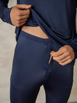 [Bleu Foncé] SilkSilky-FR Long Sleeve Round Neck Sous Vêtements Longs Homme 005