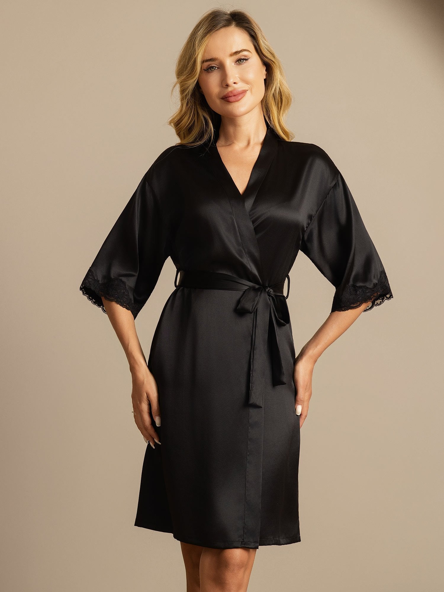 [Noir] SilkSilky-FR Soie Womens Robe 003