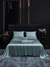 [Bleu Grisâtre] SilkSilky-FR 22Momme Parure de Lit Soie 001