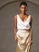 [Blanc] SilkSilky-FR Sleeveless V Neck Top À Fines Brides 004