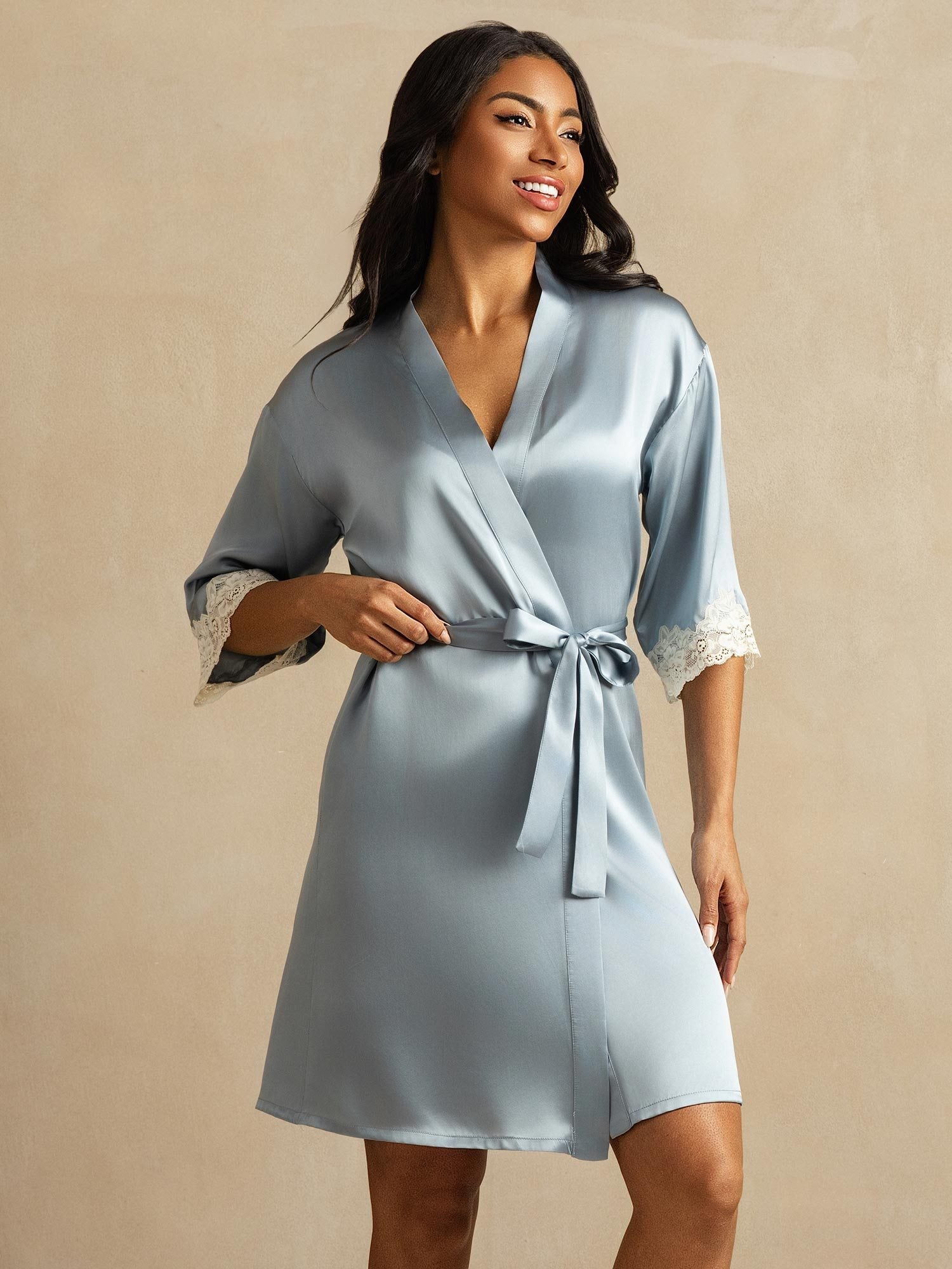 [Bleu Grisâtre] SilkSilky-FR Soie Womens Robe 001