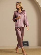 [Mauve Pâle] SilkSilky-FR Long Sleeve Lapel Collar Femme Pyjamas 008