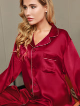 [Rouge Vineux] SilkSilky-FR Long Sleeve Lapel Collar Femme Pyjamas 009
