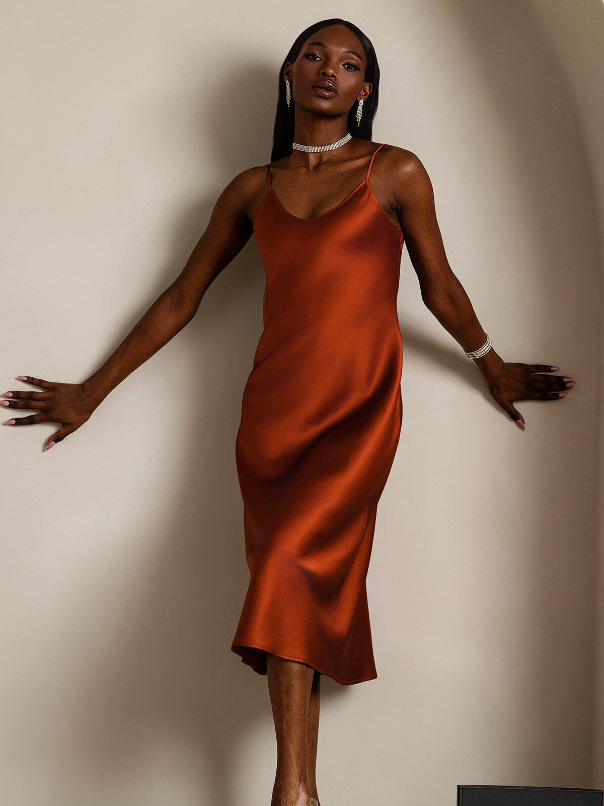 [Caramel] SilkSilky-FR Pure Soie Col Rond Robes 005