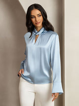 [Bleu Grisâtre] SilkSilky-FR 19Momme Soie Womens Shirt 008