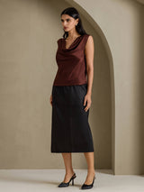[Chocolat Noir] SilkSilky-FR Cap Sleeve Cowl Neck Femme T-Shirt 007
