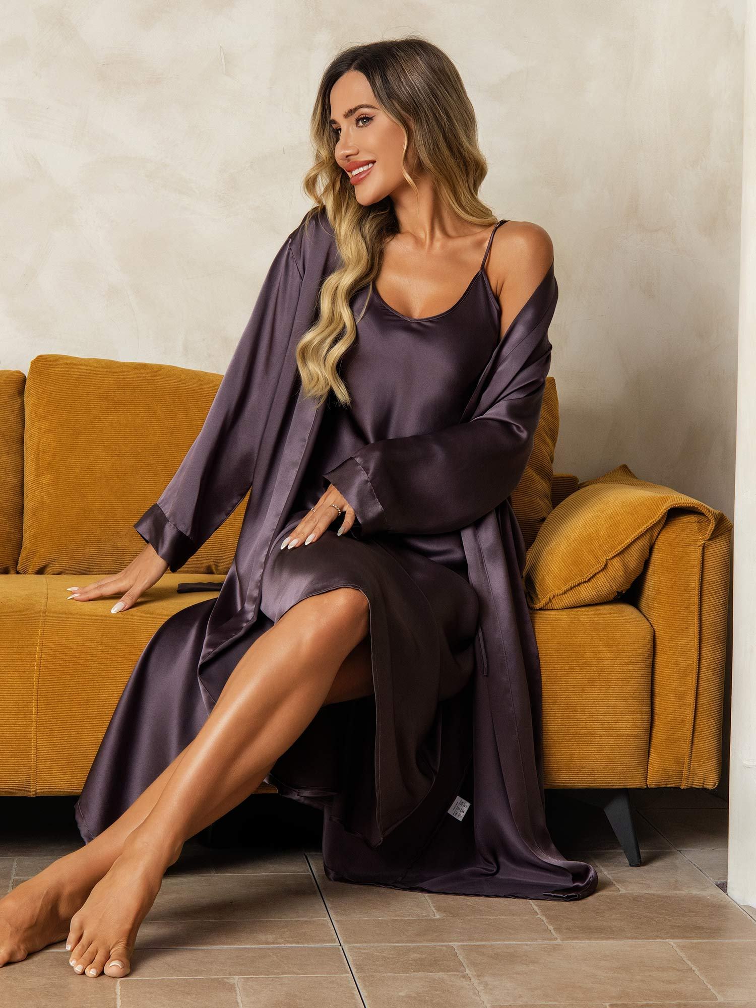 [GrisPourpre] SilkSilky-FR Soie Nightgown&Robe Set 004