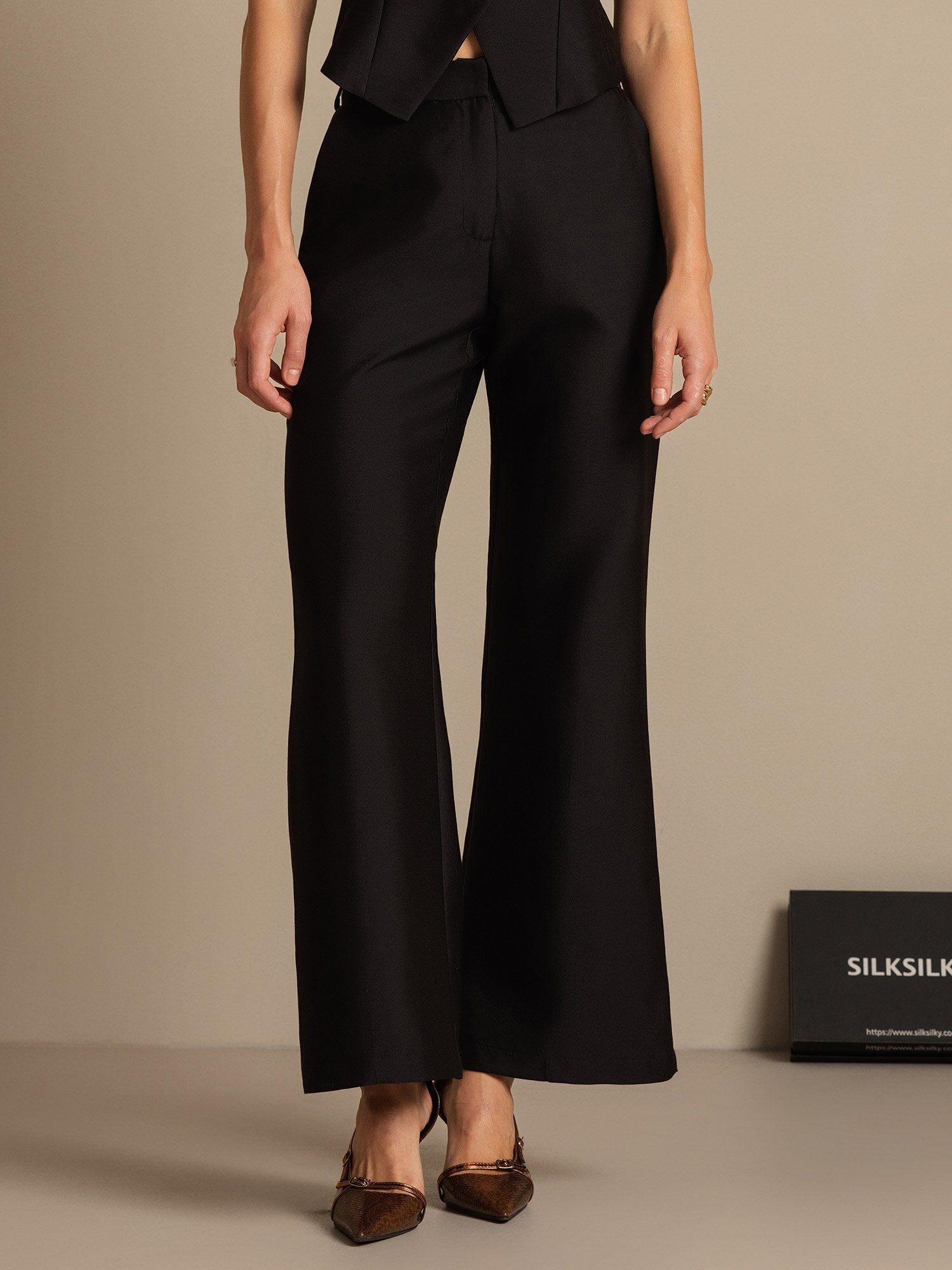 [Noir] SilkSilky-FR 32Momme Soie Womens Pants 003,