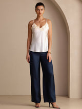 [Blanc] SilkSilky-FR Sleeveless V Neck Top À Fines Brides 006