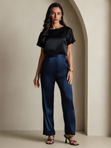 [Noir] SilkSilky-FR Short Sleeve Boat Neck Femme T-Shirt 007