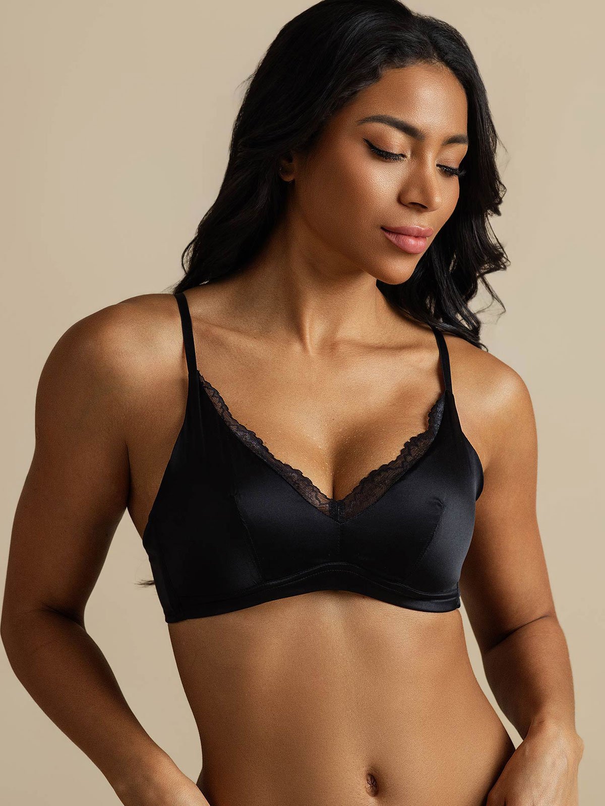 [Noir] SilkSilky-FR Soie Bra 006