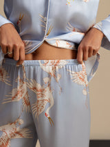 [Bleu Clair] SilkSilky-FR Long Sleeve Lapel Collar Femme Pyjamas 007