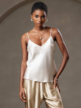 [Beige] SilkSilky-FR Spaghetti Strap V Neck Top À Fines Brides 001