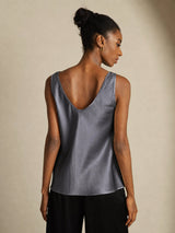 [Gris Foncé] SilkSilky-FR Sleeveless V Neck Top À Fines Brides 002