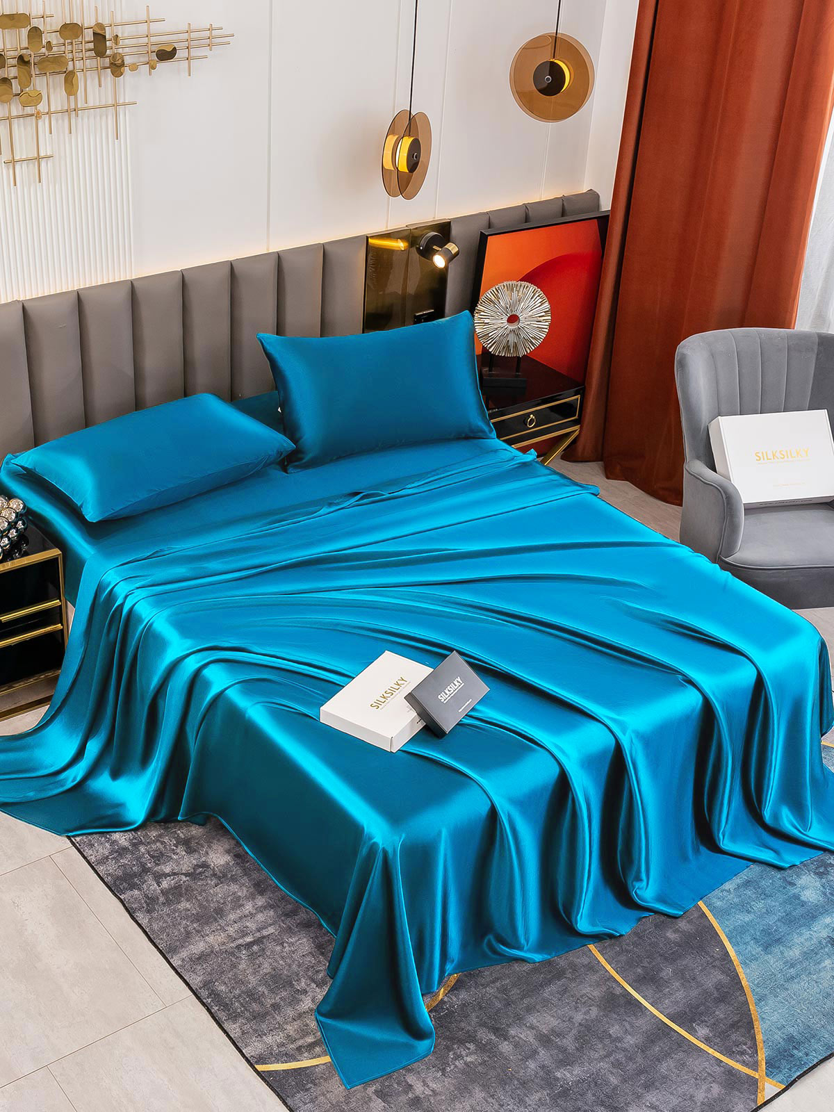 SilkSilky FR 19Momme Pure Soie Bedding Set BleuRoyal 003