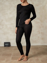[Noir] SilkSilky-FR Long Sleeve Round Neck Sous Vêtements Longs Femme 004