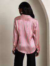 [Rayure Rose] SilkSilky-FR Long Sleeve Lapel Collar Femme Chemise 002