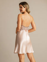 [Rose] SilkSilky-FR Sleeveless Deep V Neck Chemises de nuit 002