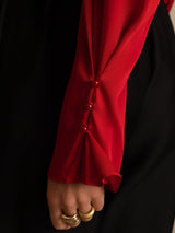 [Rouge Vineux] SilkSilky-FR Long Sleeve V Neck Blouse 007