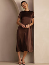 [Chocolat Noir] SilkSilky-FR Short Sleeve Round Neck Robes 003