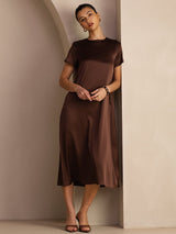 [Chocolat Noir] SilkSilky-FR Short Sleeve Crew Neck Robes 003