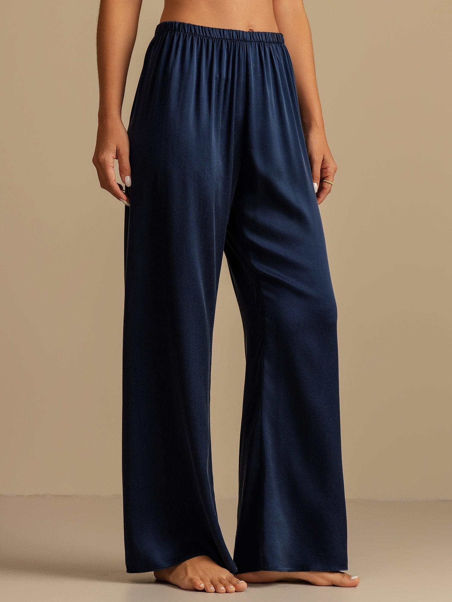 [Bleu Foncé] SilkSilky-FR 19Momme Soie Womens Sleep Bottoms 001,