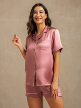 [Mauve Pâle] SilkSilky-FR Short Sleeve Lapel Collar Femme Pyjamas 007