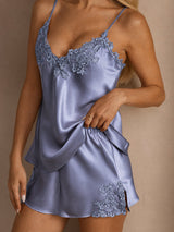 [Bleu Acier] SilkSilky-FR Sleeveless V Neck Ensemble Camisole 004